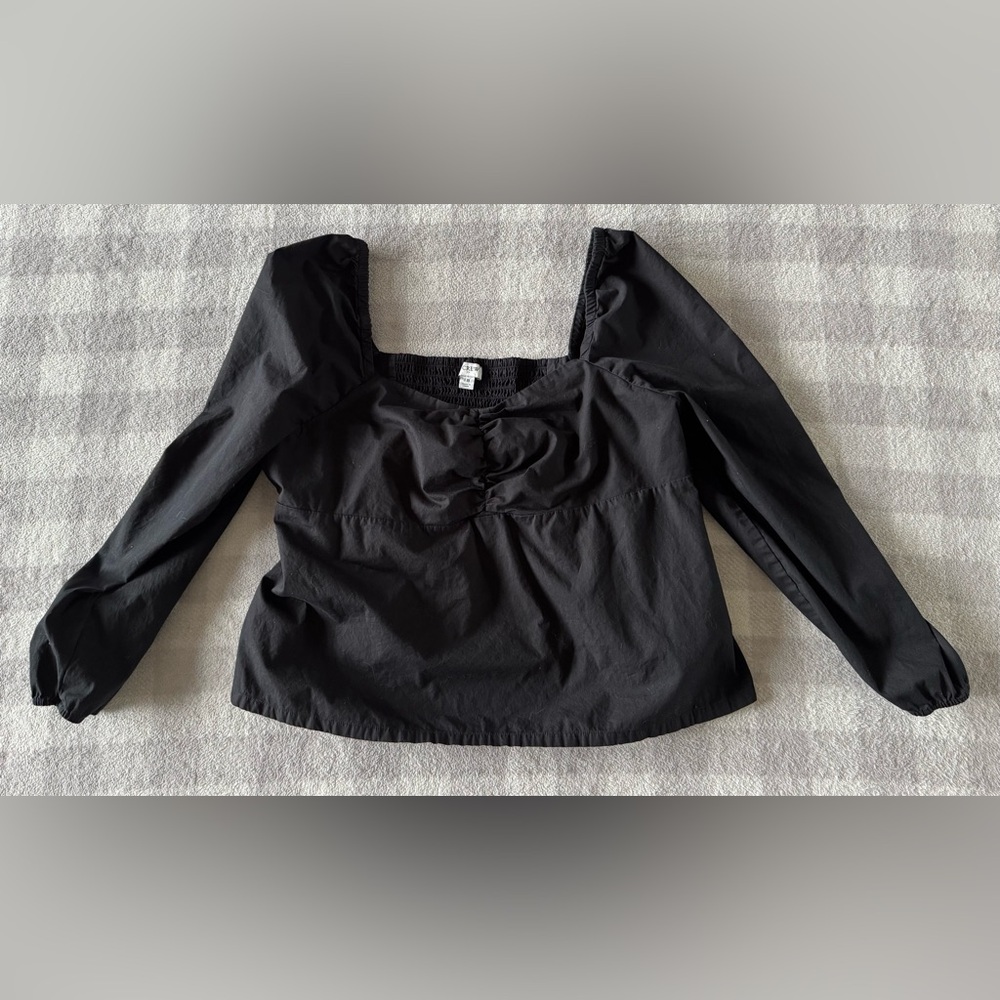 J Crew Shirt Womens 18 Black Long Sleeve Popover Cotton Stretch Casual